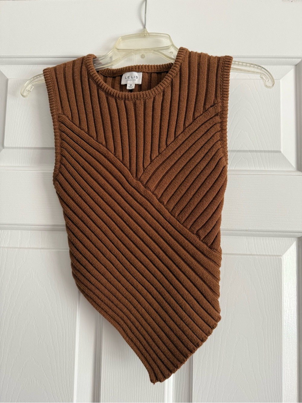 Le Lis Brown Ribbed Asymmetric Sleeveless Sweater Vest